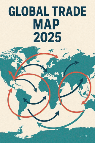 Ilustrasi peta perdagangan global tahun 2025 yang menyoroti jalur dagang utama China ke Asia, Afrika, Amerika Latin, dan Eropa melalui inisiatif Belt and Road