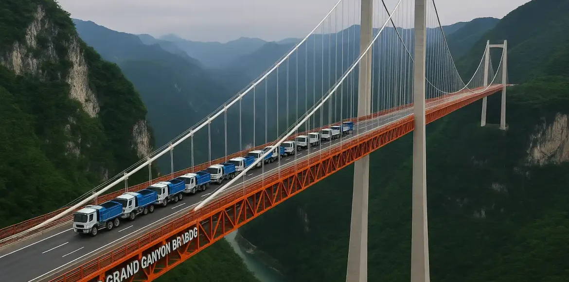 Uji beban jembatan tertinggi di Guizhou China dimulai