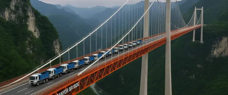 Uji beban jembatan tertinggi di Guizhou China dimulai