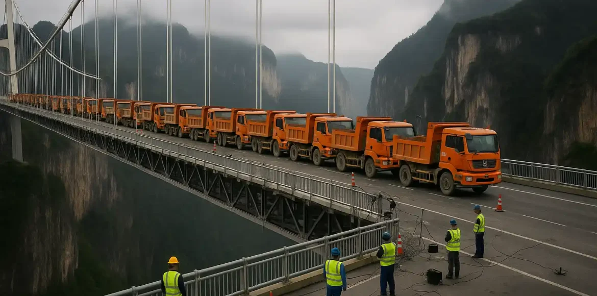 Uji Beban Jembatan China Pakai 96 Truk, Aman Uji Beban Jembatan China Pakai 96 Truk, Aman