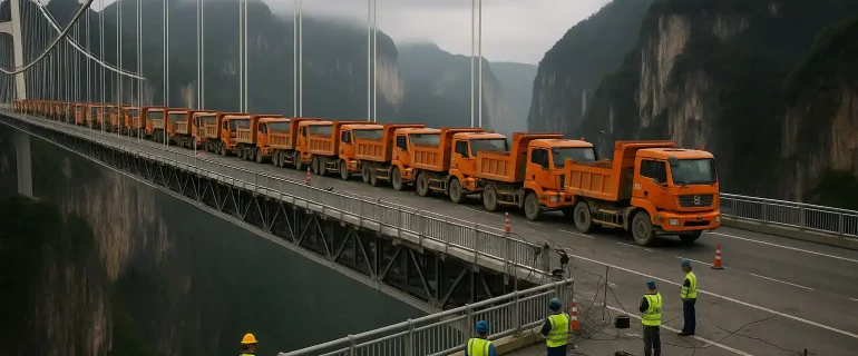Uji Beban Jembatan China Pakai 96 Truk, Aman